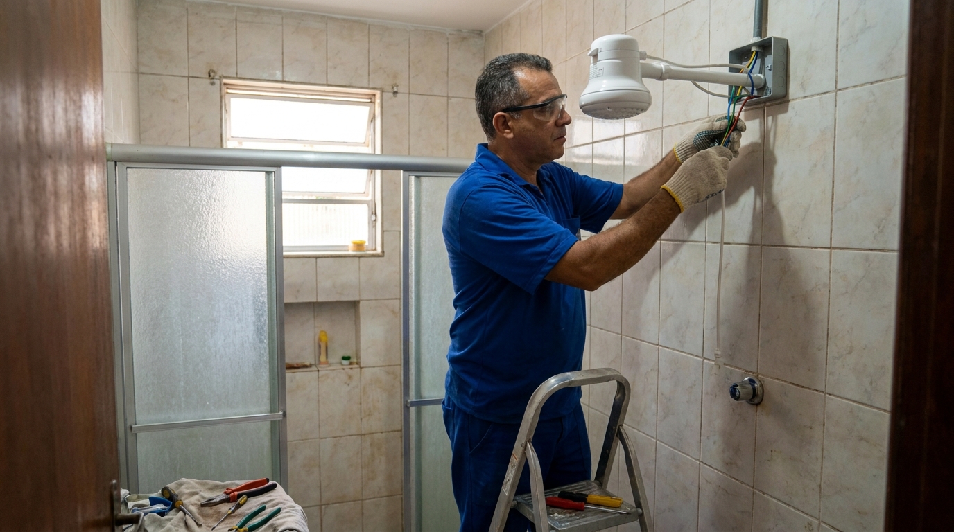 Substituição de Chuveiro Antigo no Ahú, Curitiba‑PR